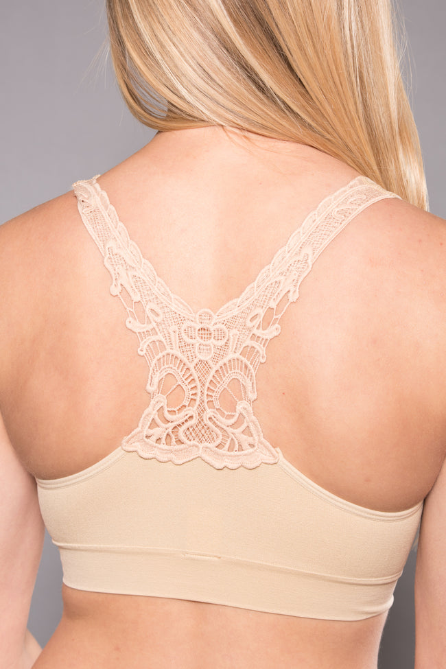 Collections Etc Seamless Lace Butterfly Racerback Bra - Soft Nylon With  Slip-on Design : Target